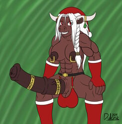 2014 animal_genitalia animal_penis balls_in_panties bloodmayne body_piercing bovine christmas dickgirl dulcine_(artist) equine_penis furry hair horsecock huge_balls hyper_penis intersex nipple_piercing nipples original original_character penis piercing santa white_hair