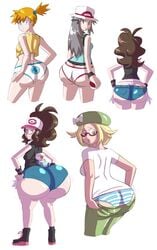 4girls alternate_ass_size ass ass_cleavage axel-rosered bianca_(pokemon) big_butt blonde_hair blue_eyes blue_striped_panties boots booty_shorts bottom_heavy brown_hair butt_crack fat_ass female female_only glasses green_eyes gym_leader hat hilda_(pokemon) huge_butt human human_only jeans laced_boots leaf_(pokemon) looking_back misty_(pokemon) multiple_girls nintendo orange_hair oshawott panties pants pokemon pokemon_(species) pokemon_bw2 pokemon_frlg pokemon_rgby pokemon_trainer shimapan shorts small_breasts striped_panties thick_thighs wide_hips