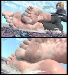3d 3d_(artwork) ass barefeet barefoot benedikta_harman blonde_female blonde_hair blonde_hair_female clothed clothed_female dialogue english_dialogue feet feet_fetish female final_fantasy final_fantasy_xv foot_fetish giantess giga_giantess large_ass large_butt laying_on_side light-skinned_female light_skin megamishine