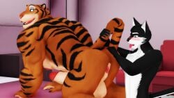 2boys 3d 3d_model 3d_render after_rimming balls bara bedroom cat detailed_background feline flmusicshare florent_(flmusicshare) gay house_cat hunk looking_at_ass male male/male male_only mikumikudance mmd muscles original_character saliva_string tiger tiger_dancer_(valorlynz) tiger_dancer_(zootopia) toungue_out twink yaoi zootopia