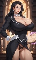 1girls ai_generated black_hair blue blue_eyes breasts coat curvaceous curvaceous_body curves curvy curvy_body curvy_female curvy_figure dc dc_comics fantasy female female_only hourglass_figure huge_breasts light-skinned_female magic magician mature solo voluptuous voluptuous_female young_justice zatanna zatanna_zatara