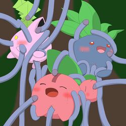 3girls aliasing anus blush cherubi female group hoppip interspecies minami_(pixiv) multiple_girls nintendo oddish oral penetration plant pokemon pokemon_dppt pokemon_gsc pussy_juice tears tentacle vaginal_penetration video_games waddling_head