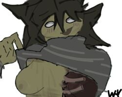 :3 female female_only flashing flashing_breasts green_skin ibispaintx idk_what_to_tag_it long_hair rotting silly smiling xd zombie zombie_girl