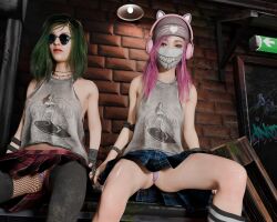 2girls 3d asian_female ass blender breast_size_difference cat_ear_headphones clothed cosplay dbd dead_by_daylight dressed_undressed dyed_hair female feng_min flashing flashing_pussy gamer_girl nea_karlsson nipples_visible_through_clothing pink_hair price prostitute_clothes prostitution pussy pussy_peek revealing_outfit showing_panties simplestuffs skirt small_breasts spread_legs straight swapped_clothes teasing uncensored undressing_between_scenes upskirt