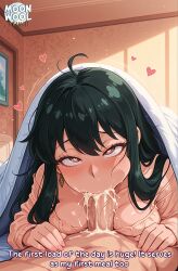 ahe_gao ahegao_face ai_assisted ai_generated bedroom big_breasts black_hair blowjob breasts caption cheek_bulge clothed clothed_female comic cum cum_in_mouth curvy curvy_body curvy_female excessive_cum fellatio heart heart-shaped_pupils large_breasts male_pov moonwool_branch morning morning_sex morning_wood on_bed oral oral_sex pleasure_face pov red_eyes spy_x_family sucking sucking_penis talking talking_to_self thick_ass thick_thighs thighs uncensored yor_briar yor_forger