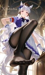 1female 1girls 2026 ai ai_art ai_assisted ai_generated big_thighs black_pantyhose blurred_background blurry_background dress female female_only foot_fetish foot_focus from_below from_below_pov from_below_view gloves gold_ship_(umamusume) hazelnut_bee hi_res high_resolution highres horse horse_ears horse_girl horse_tail indoors leg_focus leg_up legs legs_up long_hair low-angle_view pantyhose pantyhose_feet pink_eyes purple_dress purple_eyes raised_leg school_uniform schoolgirl schoolgirl_uniform silver_hair skirt soles soles_female soles_fetish soles_focus sunlight tagme tail thick_thighs thighs umamusume umamusume_pretty_derby uniform uniform_female watermark white_dress white_gloves white_hair window