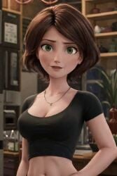 ai_generated animated aunt_cass big_hero_6 breasts crop_top looking_at_viewer marvel no_bra taking_clothes_off