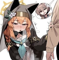 1futa 1girls 2d 2d_(artwork) ? absurd_res animal_ears big_cock big_penis black_veil blue_archive blue_eyes blush braid braided_hair breath breath_cloud brown_hair bulge bulge_through_clothing bulge_under_clothes cat_ears clothed color colored confused erection eyes_open female female_sensei_(blue_archive) flushed flushed_face flustered futa_with_female futanari hair_flower hair_ornament halo hi_res high_resolution holding_another's_arm horny horny_futa large_cock large_penis mari_(blue_archive) no_background no_text nun nun_hat nun_outfit open_mouth orange_hair panting penis penis_outline red_eyes ruppu shivering side_braid sweat sweatdrop tagme teacher teacher_and_student temptation trembling trembling_lines trembling_penis unaware veil white_background yellow_halo yuri