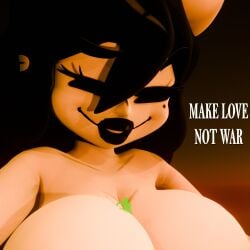 3d alice_angel anon bendy_and_the_ink_machine black_hair black_lipstick cartoon cleavage female female_only giantess horn large_breasts long_hair masteryorg0 pale_skin quote smile tagme text
