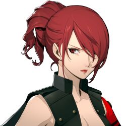 1girls accurate_art_style alternate_hairstyle angry angry_face armband asian atlus big_breasts breasts cape cleavage closed_mouth clothed clothed_female clothing coat curvy edit edited eye_contact female female_only frown hair_bun hair_over_one_eye hi_res human large_breasts light-skinned_female light_skin long_hair looking_at_viewer megami_tensei mitsuru_kirijo mitsuru_portrait_edit nude official_style open_eyes out_of_frame pale-skinned_female pale_skin partially_clothed persona persona_3 persona_3_reload ponytail red_eyes red_hair revealing_clothes sega skinny slim solo solo_female transparent_background