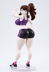 1girls 3d ai_generated ass big_ass big_breasts blush brown_hair darklnbot003 female from_behind full_body hairband jaiden jaiden_(jaiden_animations) jaiden_animations jaidenanimations looking_back pink_socks purple_tank_top rear_view shoes socks solo sports_shorts tank_top white_skin