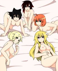 5girls all_fours blake_belladonna blonde_hair breasts cat_girl female_only glynda_goodwitch green_eyes long_hair multicolored_hair nude nude_female penny_polendina red_hair ruby_rose rwby shikniful short_hair silver_eyes smile yang_xiao_long yellow_eyes