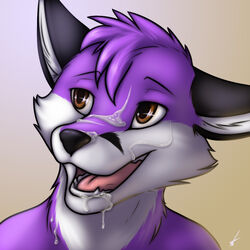 1boy 2015 anthro canine caylen cum cynicalstarr fox fur male male_only mammal open_mouth purple_fur smile solo