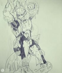 1boy armor armored_male arms_up artist_name blush blush_lines bodysuit buttons captured_hero drawing expressive_mask fluids game_controller hands_up helmet hero_in_trouble hiiro_kagami kamen_rider kamen_rider_brave kamen_rider_ex-aid_(series) knight knight_armor knight_helmet male male_focus male_only mask masked masked_male one_eye_closed restrained solo tentacle tentacle_between_legs tentacle_slime tentacles_around_arms tentacles_around_legs tentacles_on_male visor