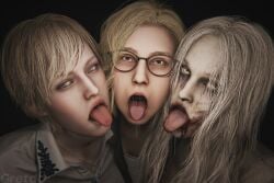 3d 3girls 40_year_old age_difference black_pupils blender blonde_hair blood blood_in_mouth blood_stain face_focus female female_focus female_only grace_ashcroft grace_ashcroft_(julia_pratt) gretdb grey-haired_female grey-skinned_female grey_body grey_skin imminent_cum_tribute light_hair looking_at_viewer mature mature_female mature_woman multiple_girls older_female_and_younger_female open_mouth pale-skinned_female pale_skin pale_skinned_female resident_evil resident_evil_9:_requiem saliva saliva_drip saliva_string saliva_trail selena_corey sherry_birkin sherry_birkin_(bridgette_haze) shiny_skin tagme tongue tongue_focus tongue_out undead undead_female video_games waiting_for_cum white_dress white_hair white_iris white_t-shirt younger_female youthful youthful_face youthful_features youthful_look zombie zombie_girl