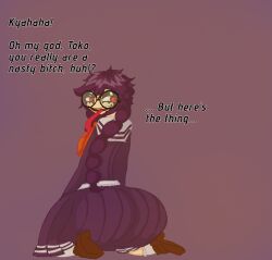 1female 1girls ass ass_bigger_than_head ass_focus avile4v113 back_view big_ass big_butt butt_bigger_than_head butt_focus closed_eyes danganronpa danganronpa:_trigger_happy_havoc danganronpa_(series) dialog dialogue english_text fart fart_cloud fart_everywhere fart_fetish female female_only genocide_jack genocide_jill genocider_shou glasses large_ass large_butt long_tongue part_3 part_of_a_set purple_background purple_dress purple_hair red_eyes self_upload simple_background sitting solo solo_female tongue tongue_out yellow_fart yellow_fart_cloud yellow_gas yellow_gas_cloud