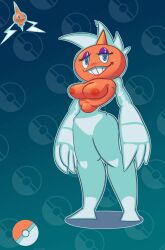 1girls absurd_res anthro big_breasts breasts eyeshadow female game_freak generation_4_pokemon grin hi_res hourglass_figure looking_at_viewer nintendo nsft nude pattern_background pokéball pokémon pokemon pussy reference_image rotom simple_background smile solo