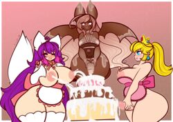 1girls 2futas bat breasts cake candy chocolate cum curvaceous cute decorating dolce female food frosting futanari hyper icing intersex lactation llucieve mammal mario_(series) messy milk multiple_futa nintendo original original_character original_characters princess_peach simple_background standing tehbuttercookie vixy_(vixynyan) voluptuous wide_hips