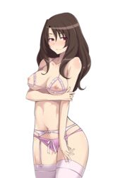 brown_hair female large_breast lingerie long_hair nipples panties pink_panties red_eyes senkou_no_lumina_zenpen:_sennyuu!_saint_alucard_jogakuen solo thigh_gap thighhighs thighs topless