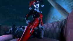 3d animated batman:_arkham_knight batman_(series) black_hair bodysuit bondage breasts captive catsuit cunnilingus dc dc_comics dick_grayson facesitting female femdom forced grinding hair_pull handcuffs harley_quinn harley_quinn_(arkham) harley_quinn_(arkham_knight) harley_quinn_(classic) humping male nightwing red_lipstick shiny source_filmmaker straight