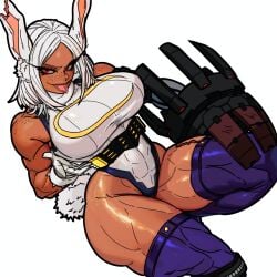 abs big_breasts breasts bunny_ears bunny_girl bunny_tail freckles human humanoid master_dcj mdcj77 mechanical_arm mechanical_leg miruko muscular muscular_female my_hero_academia prosthetic_arm prosthetic_limb rabbit_ears rabbit_girl red_eyes rumi_usagiyama rumi_usagiyama_(hero_outfit) shiny_skin short_hair silver_hair thick_thighs thighhighs thighs tongue_out torn_ear white_hair