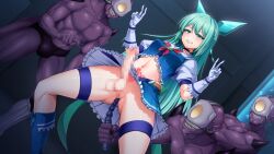 3boys anal anal_beads anal_object_insertion aqua_hair blue_skirt blush bowlegged_pose breasts butt_plug calpish censored chest_jewel clenched_teeth colored_skin corruption double_v dutch_angle erection female futanari game_cg gloves green_eyes green_hair large_variant_set long_hair magical_girl magisphere_lazuris mahou_reiki_magisphere midriff monster monster_on_futa mosaic_censoring multiple_boys navel non-web_source object_insertion official_art penis pubic_tattoo purple_skin ruri_(magisphere) scowl self-datamine sex_toy skirt solo_focus straight tattoo teeth testicles thigh_strap v v-shaped_eyebrows variant_set white_gloves