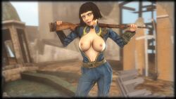 1girls 2015 3d bioshock bioshock_infinite blue_eyes bob_cut breasts brown_hair collar computer dead_source electronics elizabeth_comstock fallout female firearm human lordaardvark nipples no_artist_signature pale_skin pip-boy rifle solo source_filmmaker vault_dweller vault_girl vault_suit weapon