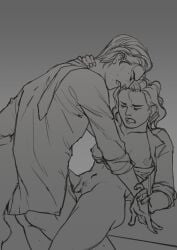 1boy1girl 2023 belly belly_button breasts breasts_out clothed clothed_sex clothing curly_hair dick female freckles harry_potter hogwarts_legacy holding_hand holding_neck legs legs_apart legs_spread male male/female nipples ominis_gaunt open_mouth original_character penetration penis penis_in_pussy pubes pubic_hair pussy sex shirt short_hair sitting sitting_on_desk spread_legs standing standing_sex sweat sweatdrop sweating teeth teeth_clenched teeth_showing teeth_visible thirstynara tie