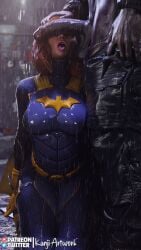 batgirl batgirl_(gotham_knights) big_penis black_penis commission commission_art commissions_open kanjiartwork kanjihentai on_knees outdoor_nudity outdoor_sex outdoors outside rain raining tongue tongue_out