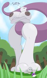 2015 angelthecatgirl anthro big_breasts blush breasts duo female furry furry_only giantess huge_breasts legendary_pokemon mewtwo nintendo nipples nude pokemon pokemon_(species) psy_(angelthecatgirl) video_games what white_skin