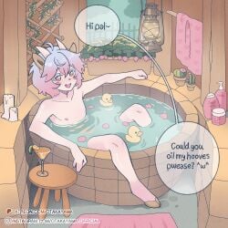 1femboy anthro bath bathing bathroom bathtub blue_hair blush blush blushing_at_viewer blushing_male boy cute cute_expression cute_face cute_male dialog dialogue dialogue_box dialogue_bubble digital_art digital_drawing digital_drawing_(artwork) digital_media digital_media_(artwork) digital_painting_(artwork) english_text femboy femboy_focus femboysub feminine feminine_body feminine_faced_male feminine_male feminine_pose gay gay_male girly girly_boy girly_clothing goat goat_ears goat_horns goat_humanoid hair hooves horn horns horny horny_male kemonomimi light-skinned light-skinned_male light_body light_skin male otakayama pink_hair property silly simple_coloring simple_shading slave submission submissive submissive_anthro submissive_male text text_box text_bubble yaoi