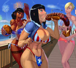 1futa 2girls 3girls 4th_of_july abs aka6 american_flag american_flag_bikini ball_bulge balls balls_in_panties balls_under_clothes bare_shoulders bikini black_hair blonde_hair blue_eyes breasts bulge burger cameltail cleavage curvy dark-skinned_female dark_skin dickgirl eating female female_with_female fireworks flaccid flag_print food food_in_mouth futa_sans_pussy futa_with_female futanari hair hair_bun hair_over_one_eye hot_dog huge_breasts ice_cream ice_cream_cone intersex jacket large_breasts lips multiple_girls muscular_female muscular_futanari navel open_mouth panties panty_bulge penis penis_bulge penis_in_panties penis_under_clothes phallic_symbol photoshop_(medium) ponytail print_bikini private_nishka private_sam sexually_suggestive short_hair side-tie_bikini smile specialist_chelsea spoon standing starforce starforce_(aka6) strapless swimsuit tattoo thick_thighs tied_hair tribal_tattoo underboob waffle_cone wide_hips