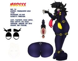 1cuntboy 2d_(artwork) asshole belt_collar belts big_ass big_thighs black_hair boots cartoony cuntboy dollar_sign dyed_hair gloves hair_clips horn horns intersex latex latex_suit madxxx oc original original_character pubic_hair red_eye reference_sheet shebrokemypp vagina yellow_eye zipper