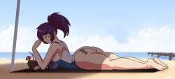 1girls beach beach_towel beverage big_ass big_breasts black_eyes black_sclera blazbaros bubble_butt coconut coconut_drink drink female female_only imperium_of_man inquisition inquisition_(warhammer_40k) inquisitor inquisitor_(warhammer_40k) leotard long_hair lying lying_down lying_on_stomach lying_on_towel ocean ocean_background ponytail purple_hair shade solo solo_female solo_focus swimsuit swimwear tattoo tattoo_on_ass thick_thighs towel umbrella unusual_eyes warhammer_(franchise) warhammer_40k wide_hips yellow_eyes yellow_pupils