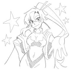 1girls big_breasts breasts large_breasts long_hair monochrome ponytail ryomiina space_yoko tengen_toppa_gurren_lagann yoko_littner