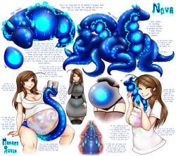 1girls belly_bulge big_belly blue_eyes blue_tentacles blush breasts brown_hair busty cleavage clothing consensual_tentacles creature_inside cum cum_inside dress ear_piercing english_text female feral glowing grey_dress hair host human human_on_feral incubation infestation interspecies legs_together lingerie living_insertion long_hair madamsquiggles mammal milf open_mouth original_character penetration penis piercing pregnant shirt spread_legs tentacle tentacle_monster text unbirthing vaginal_penetration voluptuous vore wholesome x-ray