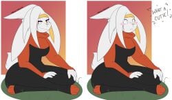 2020 3_toes 4_fingers accessory anthro big_breasts black_clothing blush blush_stickers breasts clothing dewwydarts dewwydartz eva(dewwydartz) eva_(dewwydartz) feet female fingers fur furry generation_8_pokemon grass hair headband lagomorph long_ears looking_at_viewer lotus_pose mammal nintendo orange_background orange_clothing orange_eyes orange_topwear plant pokemon pokemon_(species) pupils raboot scut_tail short_tail simple_background sitting small_pupils smile solo tagme tail thick_thighs toeless_(marking) toes topwear white_body white_fur white_hair wide_hips yellow_headband yellow_inner_ear yellow_nose