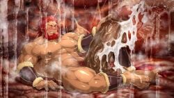 balls bara beard big_penis blush boner cum erection facial_hair fate/grand_order fate_(series) hyper_penis iskandar_(fate) konohanaya male male_only muscles muscular nude penis red_hair solo solo_male sweat sweating