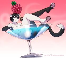 2024 4_toes alcohol anthro ass balls beverage big_butt black_body black_fur black_hair black_nose blue_eyes cocktail cocktail_glass container cup dipstick_tail drinking_glass feet felid feline femboy fingerless_(marking) fur genitals glass glass_container glass_cup hair half-closed_eyes hi_res holding_object legs_up licking licking_lips licking_own_lips looking_at_viewer male mammal markings martini micro narrowed_eyes nude pawpads pink_pawpads pose pupils solo tail tail_markings thick_thighs toeless_(marking) toes tokifuji tongue tongue_out white_balls white_body white_fur