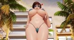 beach big_breasts bikini blizzard_entertainment female light-skinned_female mei_(overwatch) overwatch summer