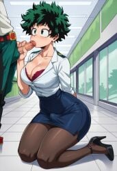 1boy abdomen ai_generated alone angle at big boku_no_hero_academia bust cock cum erection eyes face female_deku futarari green hair huge izuku_midoriya legs looking low male my_hero_academia nudity oral penis sex shy sitting spiky uncensored view viewer