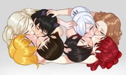 6+girls 8girls ann_takamaki atlus black_hair blake_belladonna blonde_hair blue_eyes brown_eyes brown_hair caress crossover eastern_and_western_character female female_only group_kiss group_kissing haru_okumura human kasumi_yoshizawa kissing light_brown_hair makoto_niijima megami_tensei multicolored_hair multiple_girls nude pale_skin pawgg persona persona_5 persona_5_royal ponytail purple_eyes quadruple_kiss red_eyes red_hair rooster_teeth ruby_rose rwby silver_eyes sumire_yoshizawa team_rwby tongue_kiss weiss_schnee white_hair yang_xiao_long yellow_eyes yuri