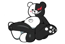 ai_generated animate_inanimate anthro balls big_balls big_penis black_penis blush erection foreskin genitals grin hellsonger hi_res huge_cock humanoid_genitalia humanoid_penis looking_at_viewer male male_only mammal monokuma penis simple_background smile solo white_background