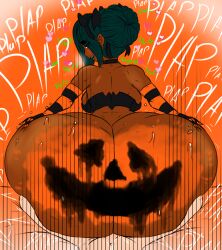 1boy 1boy1girl 1female 1girls ass ass_job big_ass big_penis butt_job buttjob covered_buttjob female goku_(gokusenpai) gokusenpai halloween huge_ass interracial jasmine_(gokusenpai) male massive_ass original_character painted_ass solo_female striped_gloves tagme twitter_link