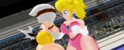 2girls 3d arena ass belt big_ass big_breasts big_butt big_thighs black_hair blonde blonde_female blonde_hair blonde_hair_female blue_eyes boxing boxing_gloves boxing_match boxing_ring bra breasts butt catfight cleavage clenched_teeth curvy doyle44 duo earrings elbow_boxing_gloves elbow_gloves female female_focus female_only fight fighting fighting_ring gloves gut_punch indoors light-skinned_female light_skin lips lipstick mario_(series) mask nintendo part_of_a_set pink_lipstick ponytail princess_peach punch punching punching_stomach ryona serious shy_gal shy_gal_white stomach_punch strapless_bra thick thick_ass thick_butt thick_hips thick_thighs thighs thong tied_hair vs white_boxing_gloves white_gloves wide_hips yellow_boxing_gloves yellow_gloves