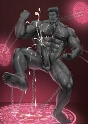 balls bara beard blankandlove boner chains cum erection facial_hair fate/grand_order fate_(series) iskandar_(fate) male male_only muscles muscular nude orgasm penis petrification red_hair solo solo_male statue