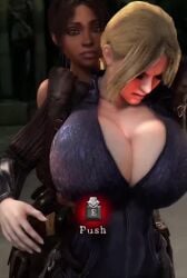 2girls 3d 3d_(artwork) 3d_animation big_breasts breasts capcom clothed clothed_female dark-skinned_female dark_skin female female_focus jill_valentine light-skinned_female light_skin male_pov multiple_females multiple_girls pov resident_evil resident_evil_5 sheva_alomar tagme vaako video