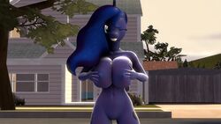 2017 3d alicorn anthro big_breasts blue_eyes blue_hair breast_grab breast_squeeze breasts cutie_mark equine female friendship_is_magic hair hand_on_breast hi_res horn looking_at_viewer mammal my_little_pony nipples nude one_eye_closed pinup pose princess_luna_(mlp) pussy smile solo source_filmmaker wings wink xboxking37