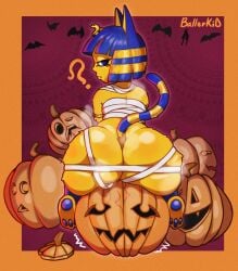 1female 1girls 2024 2d 2d_(artwork) 2d_artwork 4k animal_crossing ankha ankha_(animal_crossing) annoyed anthro ass ass ass_bigger_than_head ass_focus ballerkid bandage big_ass big_butt blue_hair blue_pawpads butt_focus clothed clothing collar costume domestic_cat dumptruck_ass dumptruck_butt eyeshadow felid feline felis female female food fruit fur furry furry_female hair halloween halloween_costume hi_res highres holidays jack-o'-lantern looking_at_viewer looking_back makeup mammal markings mummy_wrappings navel nintendo partially_clothed pawpads paws plant pumpkin short_hair short_stack shortstack sitting solo solo_focus squish striped_markings stripes sweat sweatdrop tail tail_markings thick_thighs uraeus wide_hips yellow_body yellow_fur yellow_inner_ear