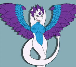 anthro arms_behind_head breasts crystals dragon female flashwing looking_at_viewer nipples nude shadow skylanders smile solo wings